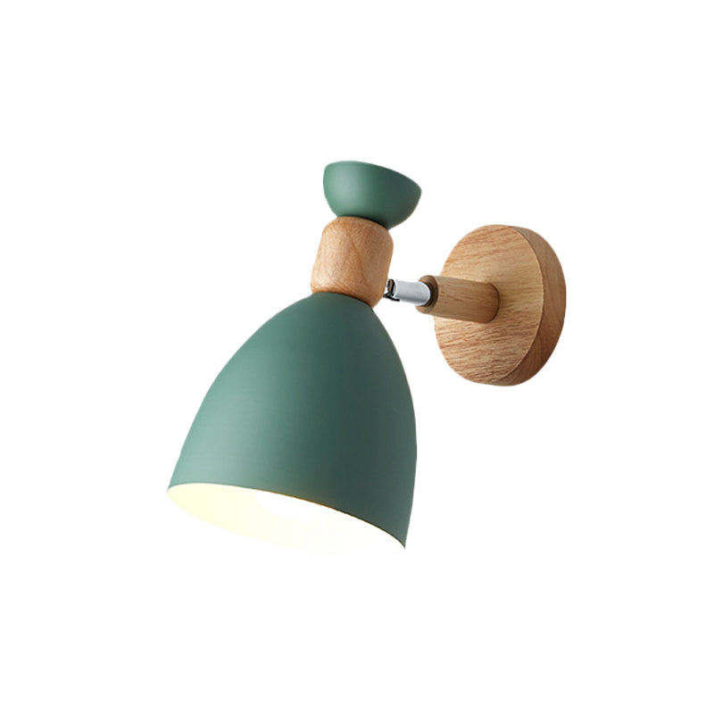 Frendorf | Bär/Glocke Rotierende Wandmontierte Lampe Macaron Eisen 1-Kopf Nachttisch Lese Wandlicht in Weiß/Rosa/Grün und Holz