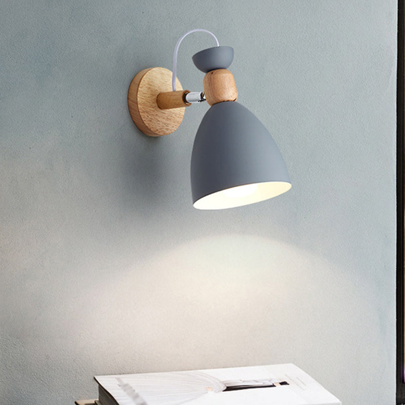 Frendorf | Bär/Glocke Rotierende Wandmontierte Lampe Macaron Eisen 1-Kopf Nachttisch Lese Wandlicht in Weiß/Rosa/Grün und Holz