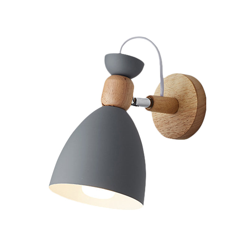 Frendorf | Bär/Glocke Rotierende Wandmontierte Lampe Macaron Eisen 1-Kopf Nachttisch Lese Wandlicht in Weiß/Rosa/Grün und Holz