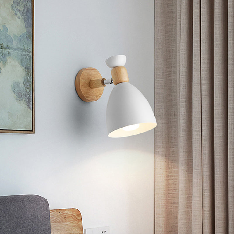 Frendorf | Bär/Glocke Rotierende Wandmontierte Lampe Macaron Eisen 1-Kopf Nachttisch Lese Wandlicht in Weiß/Rosa/Grün und Holz
