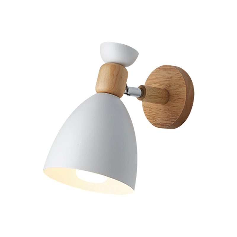 Frendorf | Bär/Glocke Rotierende Wandmontierte Lampe Macaron Eisen 1-Kopf Nachttisch Lese Wandlicht in Weiß/Rosa/Grün und Holz