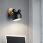 Frendorf | Bär/Glocke Rotierende Wandmontierte Lampe Macaron Eisen 1-Kopf Nachttisch Lese Wandlicht in Weiß/Rosa/Grün und Holz