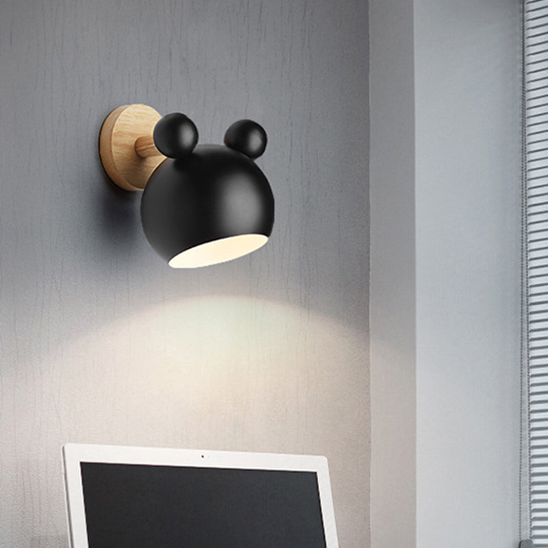 Frendorf | Bär/Glocke Rotierende Wandmontierte Lampe Macaron Eisen 1-Kopf Nachttisch Lese Wandlicht in Weiß/Rosa/Grün und Holz