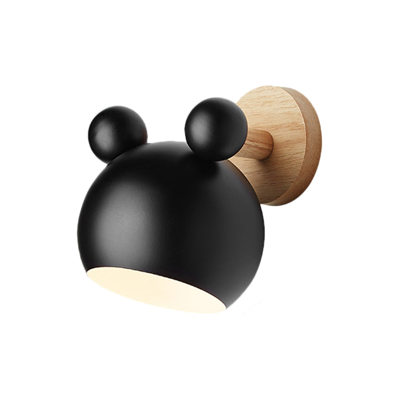 Frendorf | Bär/Glocke Rotierende Wandmontierte Lampe Macaron Eisen 1-Kopf Nachttisch Lese Wandlicht in Weiß/Rosa/Grün und Holz