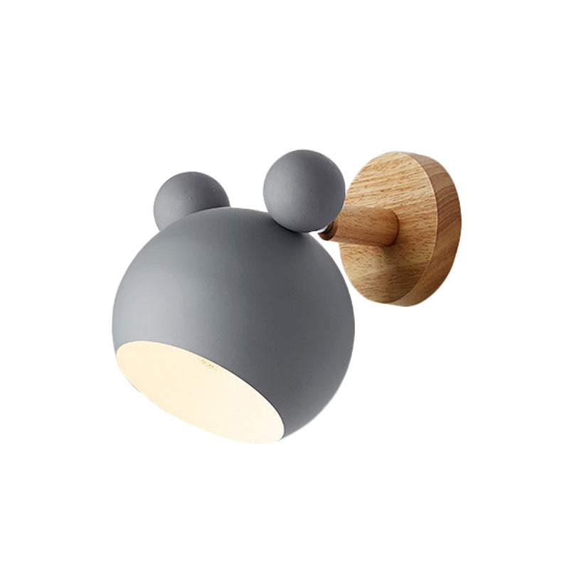 Frendorf | Bär/Glocke Rotierende Wandmontierte Lampe Macaron Eisen 1-Kopf Nachttisch Lese Wandlicht in Weiß/Rosa/Grün und Holz