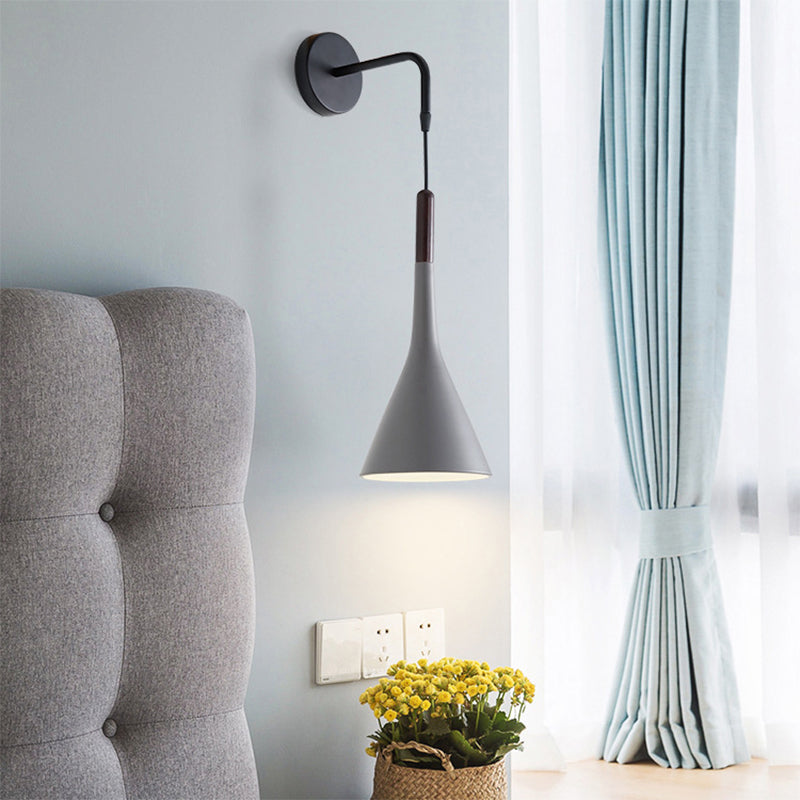 Frendorf | Trichter/Klok/Hirsch Wandleuchte Nordic Eisen Einfach Grau Wandmontierte Beleuchtungseinrichtung in Warm/Weiß Licht für Schlafzimmer