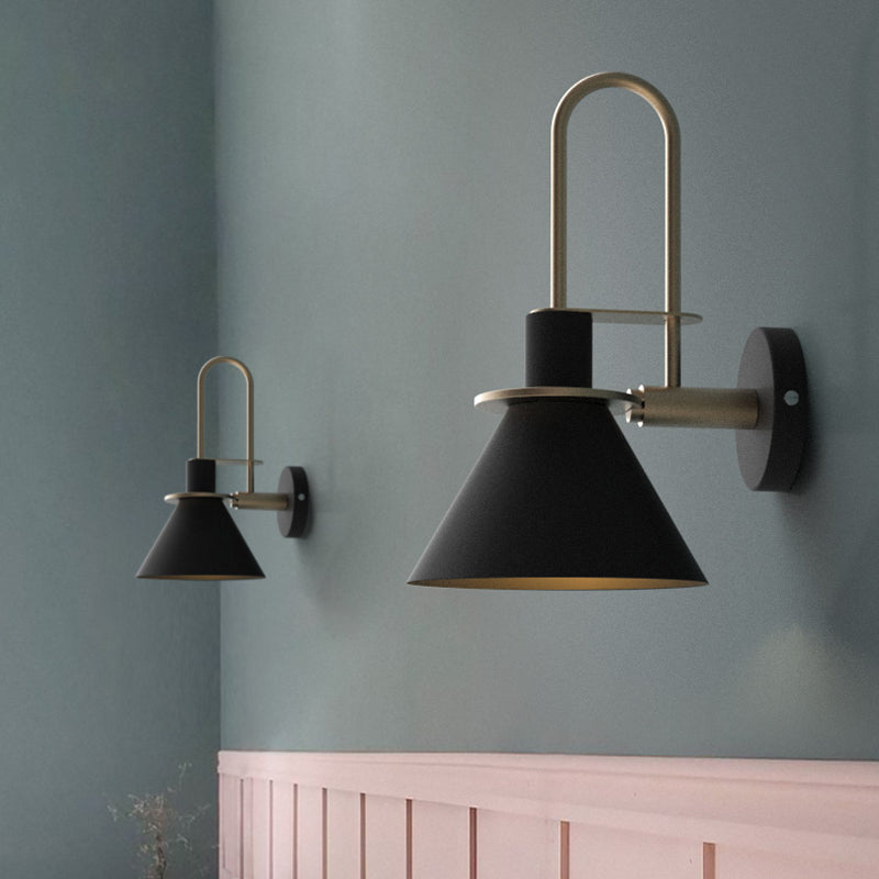 Frendorf | Schwarz/Weiß/Grün Kegel Wandlampe Macaron 1-Licht Metall Wandleuchte mit gebogenem Arm für Schlafzimmer, Warm/Weiß Licht