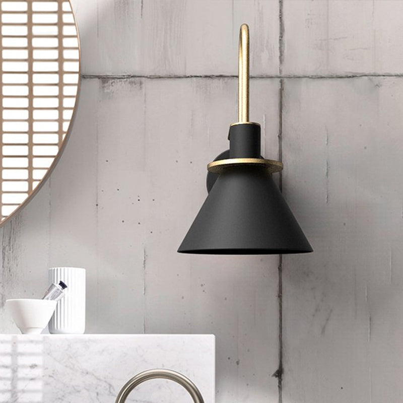 Frendorf | Schwarz/Weiß/Grün Kegel Wandlampe Macaron 1-Licht Metall Wandleuchte mit gebogenem Arm für Schlafzimmer, Warm/Weiß Licht