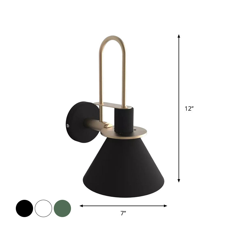Frendorf | Schwarz/Weiß/Grün Kegel Wandlampe Macaron 1-Licht Metall Wandleuchte mit gebogenem Arm für Schlafzimmer, Warm/Weiß Licht