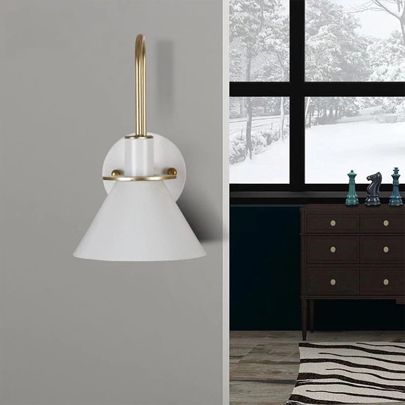 Frendorf | Schwarz/Weiß/Grün Kegel Wandlampe Macaron 1-Licht Metall Wandleuchte mit gebogenem Arm für Schlafzimmer, Warm/Weiß Licht