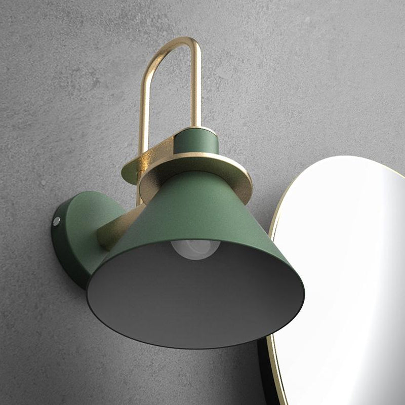 Frendorf | Schwarz/Weiß/Grün Kegel Wandlampe Macaron 1-Licht Metall Wandleuchte mit gebogenem Arm für Schlafzimmer, Warm/Weiß Licht