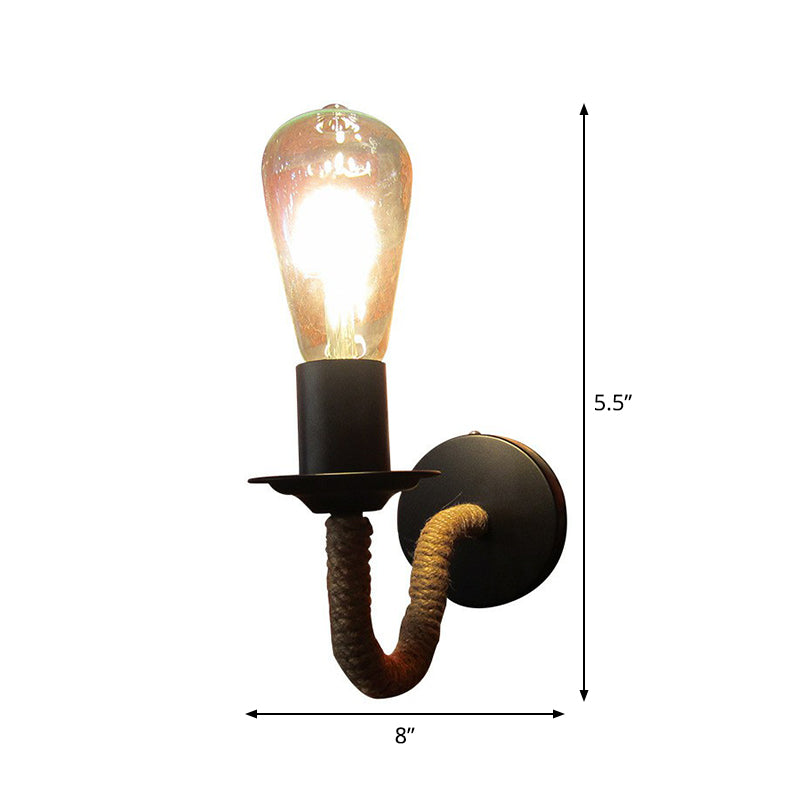 Frendorf | Seilumwicklung Arm Wandleuchte Rustikal 1 Kopf Badezimmer Wandmontierte Lampe mit Offenes Glühbirne Design in Schwarz