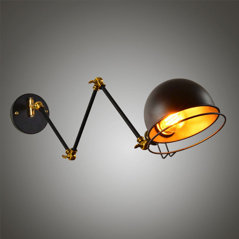 Frendorf | Bowl Restaurant Verstellbare Wandlampe Vintage Metall Einzelne Schwarze Wandmontierte Lampe mit Drahtschutz, 4"+4"/8"+8"/12"+6" Breite