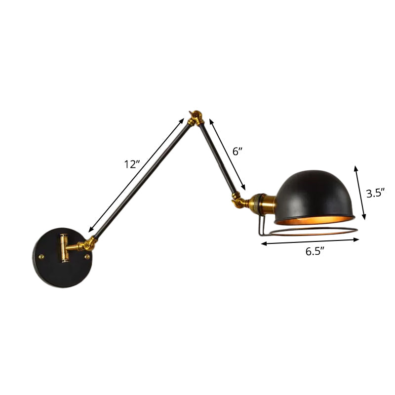 Frendorf | Bowl Restaurant Verstellbare Wandlampe Vintage Metall Einzelne Schwarze Wandmontierte Lampe mit Drahtschutz, 4"+4"/8"+8"/12"+6" Breite