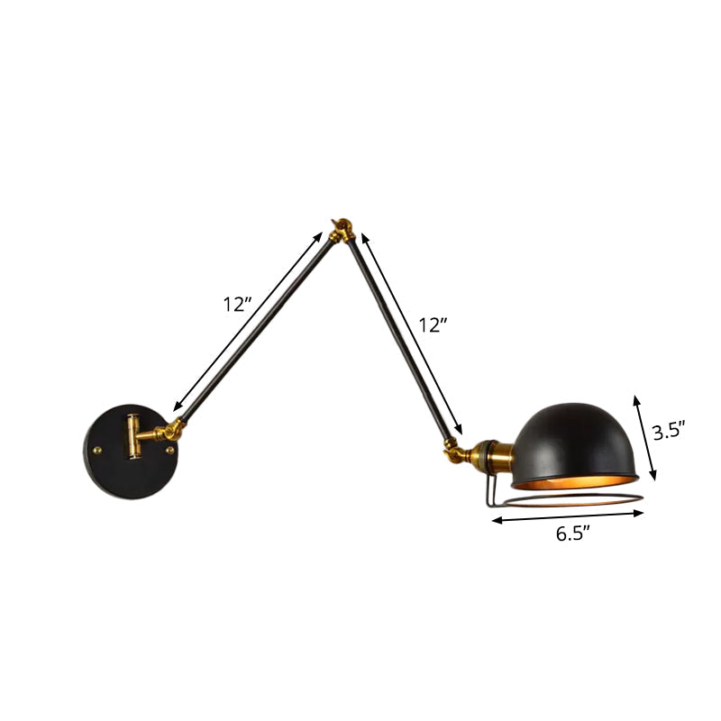 Frendorf | Bowl Restaurant Verstellbare Wandlampe Vintage Metall Einzelne Schwarze Wandmontierte Lampe mit Drahtschutz, 4"+4"/8"+8"/12"+6" Breite