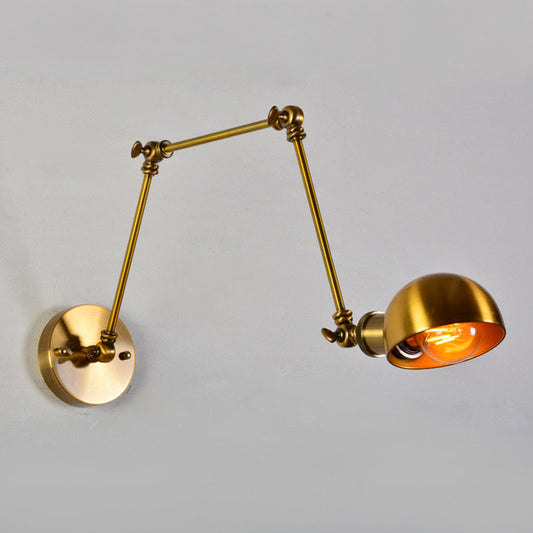 Frendorf | Verstellbare 3-Gelenk-Arm Eisen Wandbeleuchtung Vintage 1 Glühbirne Studio Wandmontage Licht mit Domschirm in Gold
