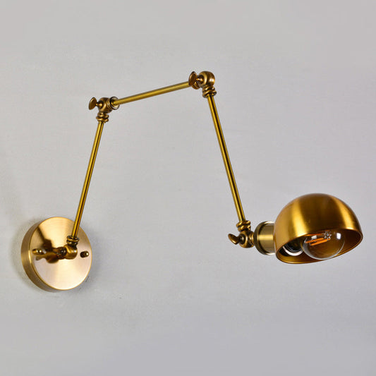 Frendorf | Verstellbare 3-Gelenk-Arm Eisen Wandbeleuchtung Vintage 1 Glühbirne Studio Wandmontage Licht mit Domschirm in Gold