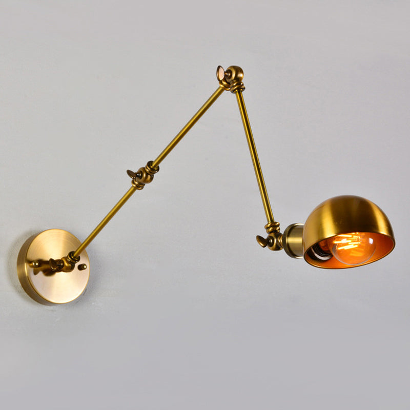 Frendorf | Verstellbare 3-Gelenk-Arm Eisen Wandbeleuchtung Vintage 1 Glühbirne Studio Wandmontage Licht mit Domschirm in Gold
