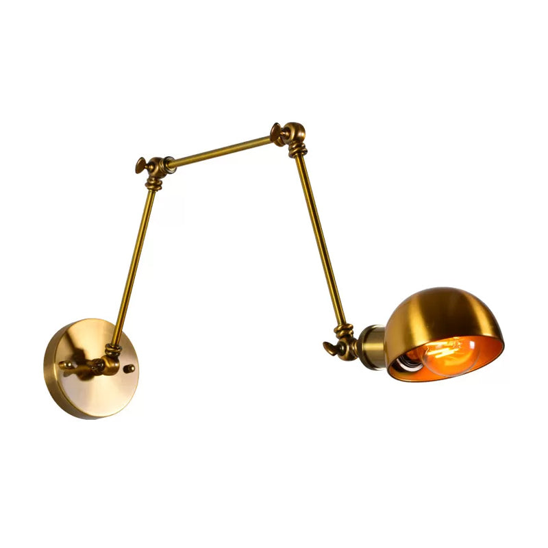 Frendorf | Verstellbare 3-Gelenk-Arm Eisen Wandbeleuchtung Vintage 1 Glühbirne Studio Wandmontage Licht mit Domschirm in Gold