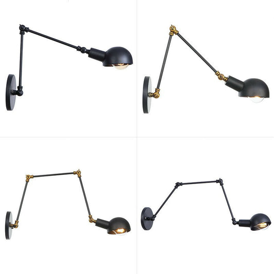 Frendorf | Schwarzer Schwenkbarer Wandlicht-Kit Vintage Eisen 8"/19,5"+19,5" Breit 1 Glühbirne Schlafzimmer Wandmontierte Leselampe