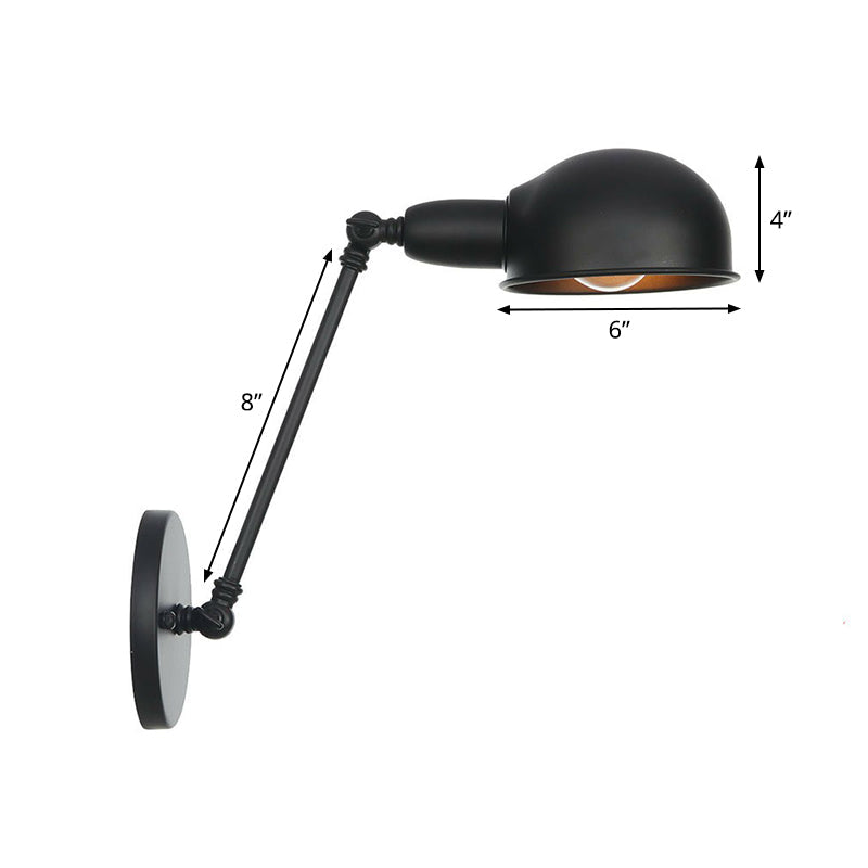 Frendorf | Industriële Koepelvormige Wandlamp Kit Enkelvoudige Gloeilamp IJzeren Wandmontage Verlichtingsarmatuur met Swingarm in Zwart, 6"+6"/12"+6" W