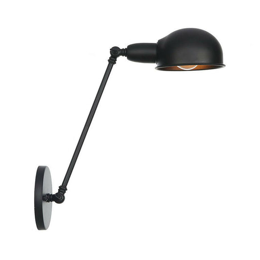 Frendorf | Industriële Koepelvormige Wandlamp Kit Enkelvoudige Gloeilamp IJzeren Wandmontage Verlichtingsarmatuur met Swingarm in Zwart, 6"+6"/12"+6" W
