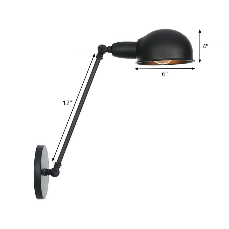 Frendorf | Industriële Koepelvormige Wandlamp Kit Enkelvoudige Gloeilamp IJzeren Wandmontage Verlichtingsarmatuur met Swingarm in Zwart, 6"+6"/12"+6" W