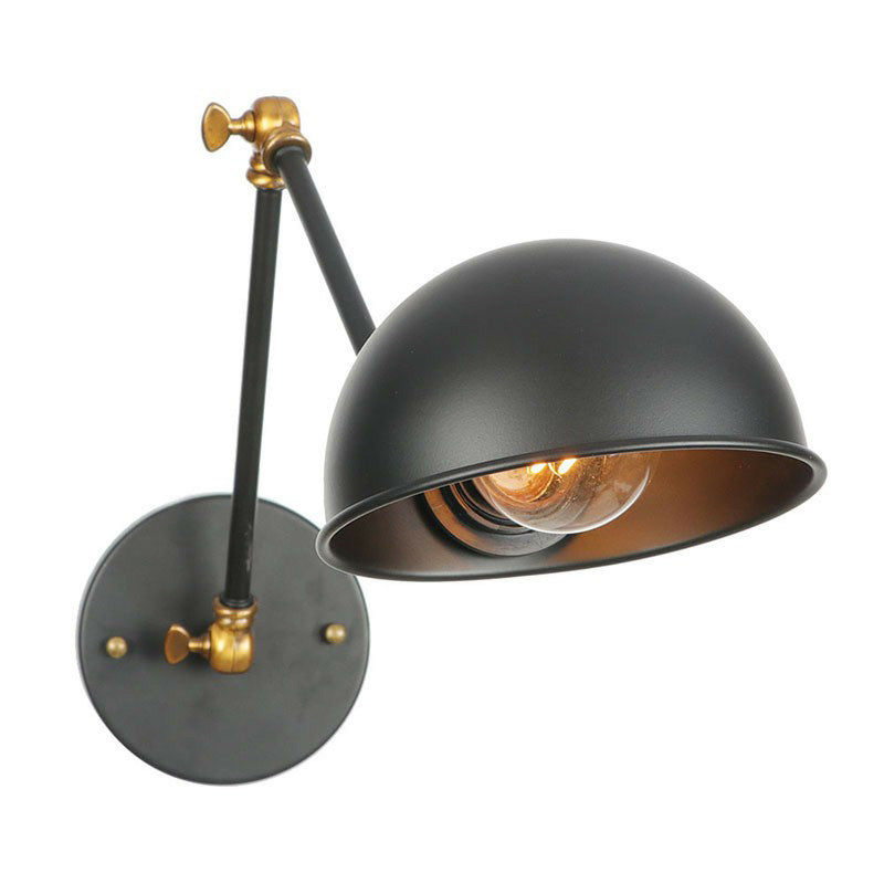 Frendorf | Industriële Koepelvormige Wandlamp Kit Enkelvoudige Gloeilamp IJzeren Wandmontage Verlichtingsarmatuur met Swingarm in Zwart, 6"+6"/12"+6" W