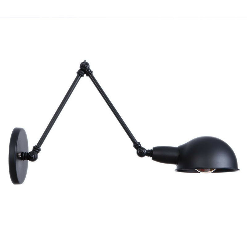 Frendorf | Industriële Koepelvormige Wandlamp Kit Enkelvoudige Gloeilamp IJzeren Wandmontage Verlichtingsarmatuur met Swingarm in Zwart, 6"+6"/12"+6" W
