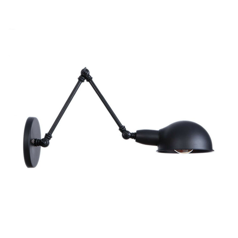Frendorf | Industriële Koepelvormige Wandlamp Kit Enkelvoudige Gloeilamp IJzeren Wandmontage Verlichtingsarmatuur met Swingarm in Zwart, 6"+6"/12"+6" W