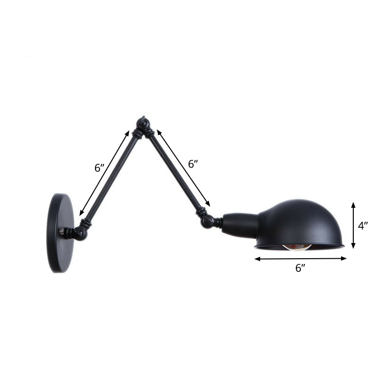 Frendorf | Industriële Koepelvormige Wandlamp Kit Enkelvoudige Gloeilamp IJzeren Wandmontage Verlichtingsarmatuur met Swingarm in Zwart, 6"+6"/12"+6" W