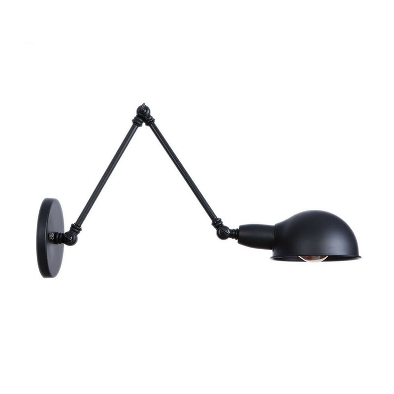 Frendorf | Industriële Koepelvormige Wandlamp Kit Enkelvoudige Gloeilamp IJzeren Wandmontage Verlichtingsarmatuur met Swingarm in Zwart, 6"+6"/12"+6" W