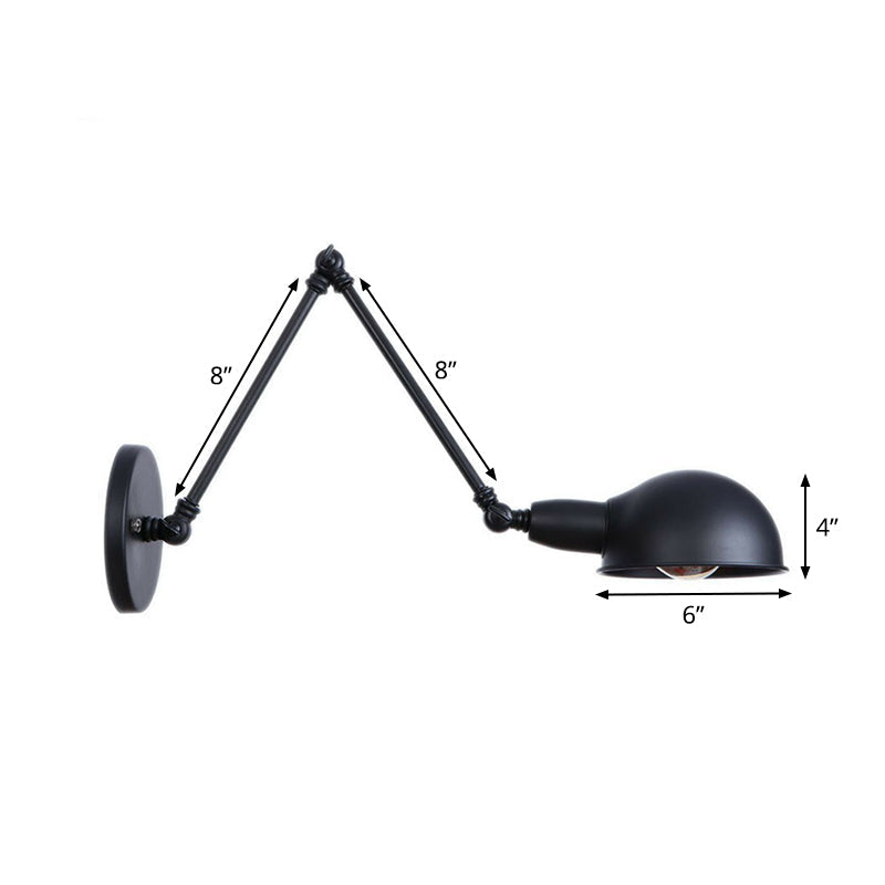 Frendorf | Industriële Koepelvormige Wandlamp Kit Enkelvoudige Gloeilamp IJzeren Wandmontage Verlichtingsarmatuur met Swingarm in Zwart, 6"+6"/12"+6" W