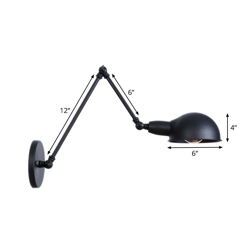 Frendorf | Industriële Koepelvormige Wandlamp Kit Enkelvoudige Gloeilamp IJzeren Wandmontage Verlichtingsarmatuur met Swingarm in Zwart, 6"+6"/12"+6" W
