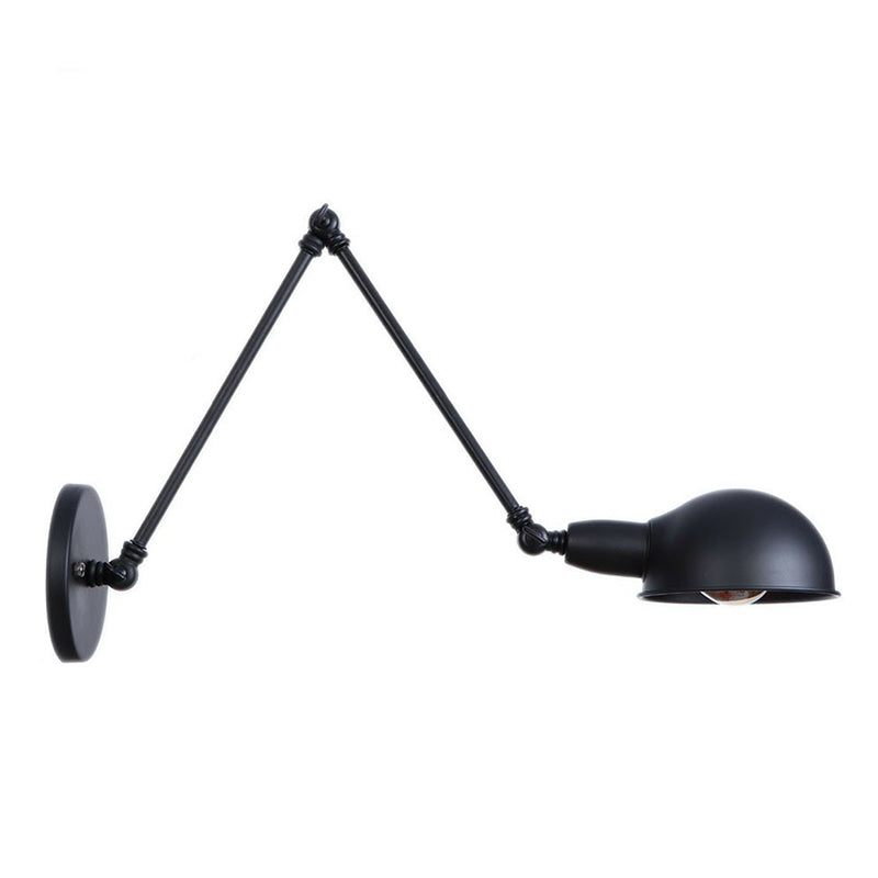 Frendorf | Industriële Koepelvormige Wandlamp Kit Enkelvoudige Gloeilamp IJzeren Wandmontage Verlichtingsarmatuur met Swingarm in Zwart, 6"+6"/12"+6" W