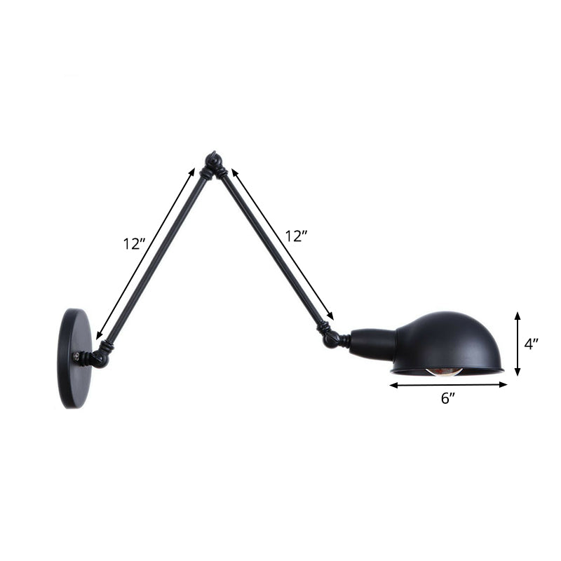 Frendorf | Industriële Koepelvormige Wandlamp Kit Enkelvoudige Gloeilamp IJzeren Wandmontage Verlichtingsarmatuur met Swingarm in Zwart, 6"+6"/12"+6" W