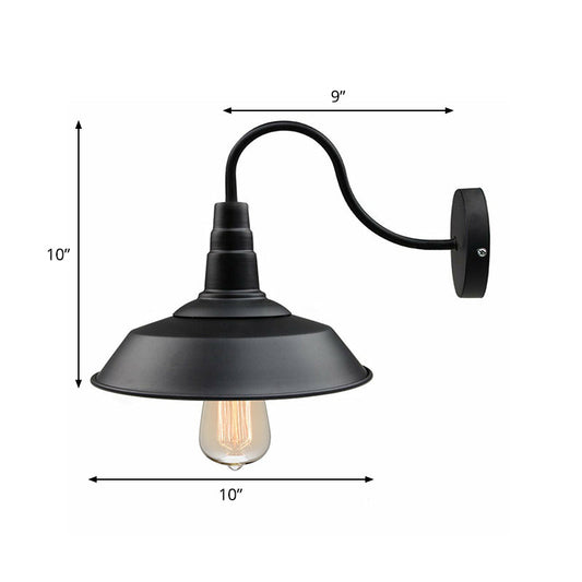Frendorf | Metallische schwarze Wandlampen-Fassung Scheunen-Schirm 1 Kopf rustikaler Wandmontage-Lampe mit Gänsnehalsarm