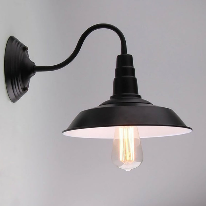 Frendorf | Vintage Barn Wandverlichting 10"/14" Breed 1-Licht Metaal Gooseneck Wandmontage Verlichting in Zwart