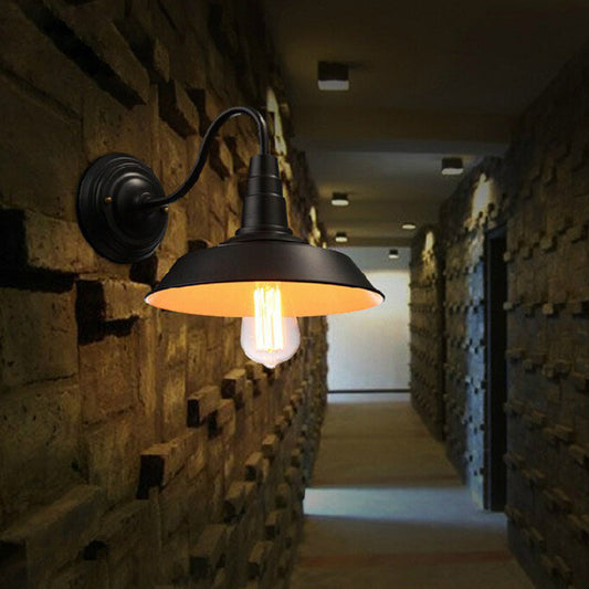 Frendorf | Vintage Barn Wandverlichting 10"/14" Breed 1-Licht Metaal Gooseneck Wandmontage Verlichting in Zwart