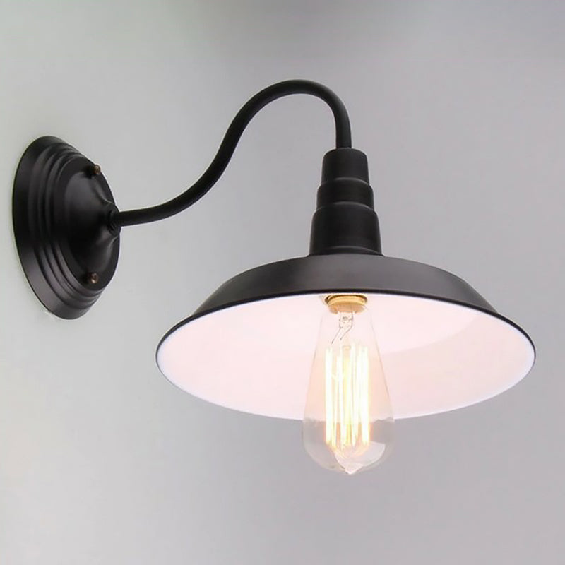 Frendorf | Vintage Barn Wandverlichting 10"/14" Breed 1-Licht Metaal Gooseneck Wandmontage Verlichting in Zwart