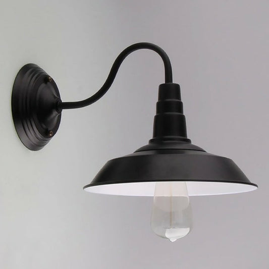 Frendorf | Vintage Barn Wandverlichting 10"/14" Breed 1-Licht Metaal Gooseneck Wandmontage Verlichting in Zwart
