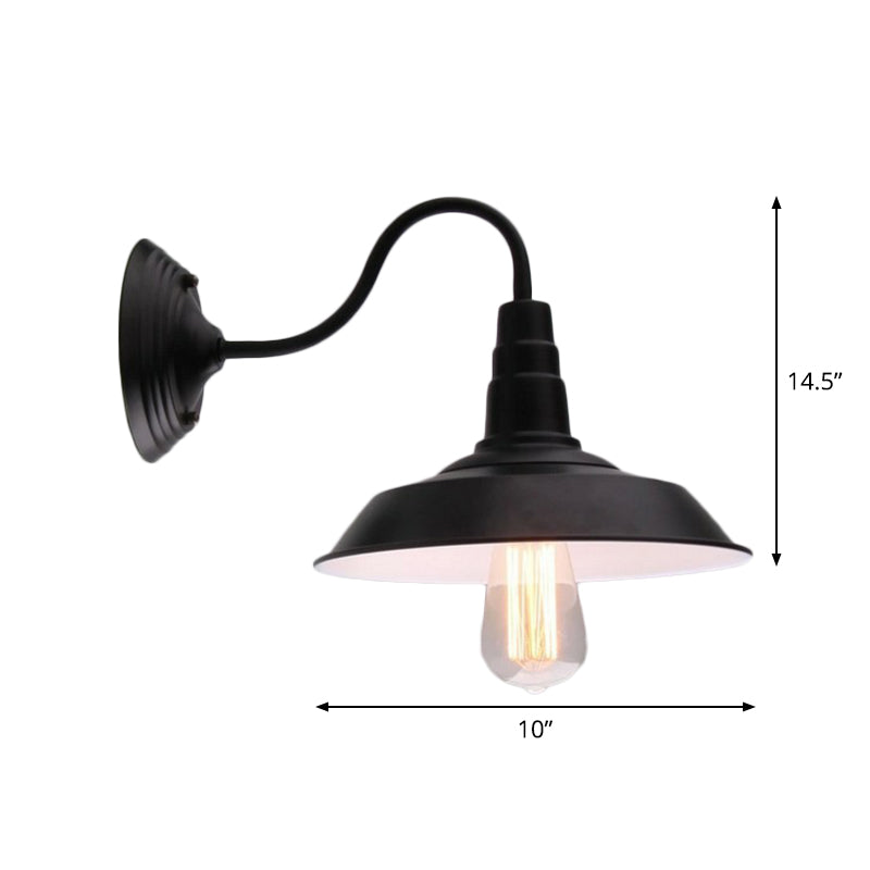 Frendorf | Vintage Barn Wandverlichting 10"/14" Breed 1-Licht Metaal Gooseneck Wandmontage Verlichting in Zwart