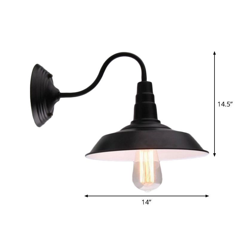 Frendorf | Vintage Barn Wandverlichting 10"/14" Breed 1-Licht Metaal Gooseneck Wandmontage Verlichting in Zwart