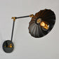 Scalloped Iron Wall Reading Lamp Loft 1 Bulb 8"+8"/12"+12" W Schlafzimmer Wandleuchte mit 2-Gelenk verstellbarem Arm in Schwarz/Weiß-Messing