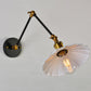 Scalloped Iron Wall Reading Lamp Loft 1 Bulb 8"+8"/12"+12" W Schlafzimmer Wandleuchte mit 2-Gelenk verstellbarem Arm in Schwarz/Weiß-Messing
