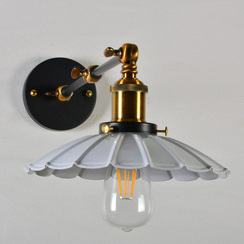 Scalloped Iron Wall Reading Lamp Loft 1 Bulb 8"+8"/12"+12" W Schlafzimmer Wandleuchte mit 2-Gelenk verstellbarem Arm in Schwarz/Weiß-Messing
