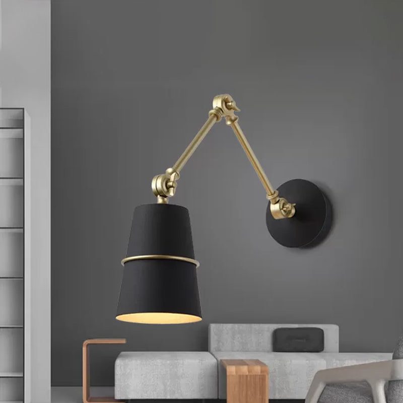 1-Licht Kegel Schatten Wandlampe Nordic Schwarz/Weiß Metall Schwenkarm Wandmontierte Leseleuchte für Schlafzimmer