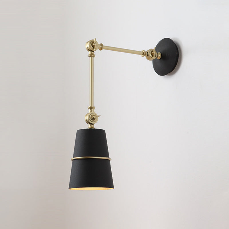 1-Licht Kegel Schatten Wandlampe Nordic Schwarz/Weiß Metall Schwenkarm Wandmontierte Leseleuchte für Schlafzimmer