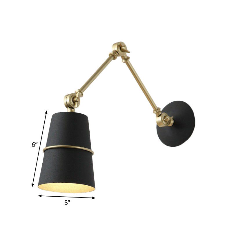 1-Licht Kegel Schatten Wandlampe Nordic Schwarz/Weiß Metall Schwenkarm Wandmontierte Leseleuchte für Schlafzimmer