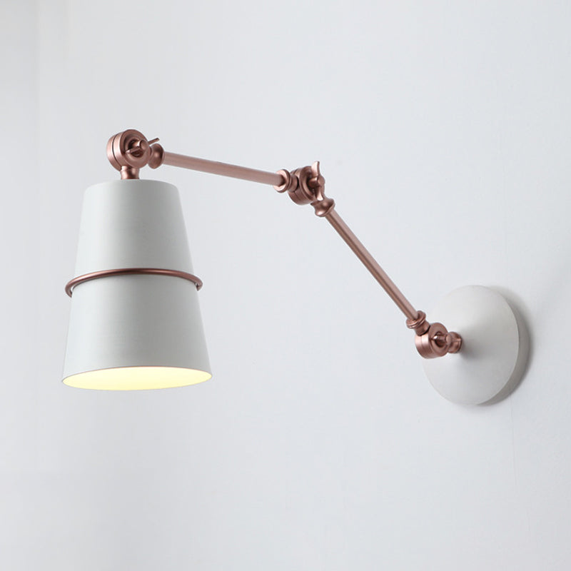 1-Licht Kegel Schatten Wandlampe Nordic Schwarz/Weiß Metall Schwenkarm Wandmontierte Leseleuchte für Schlafzimmer